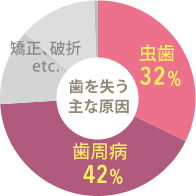 歯を失う主な原因は、虫歯と歯周病です。